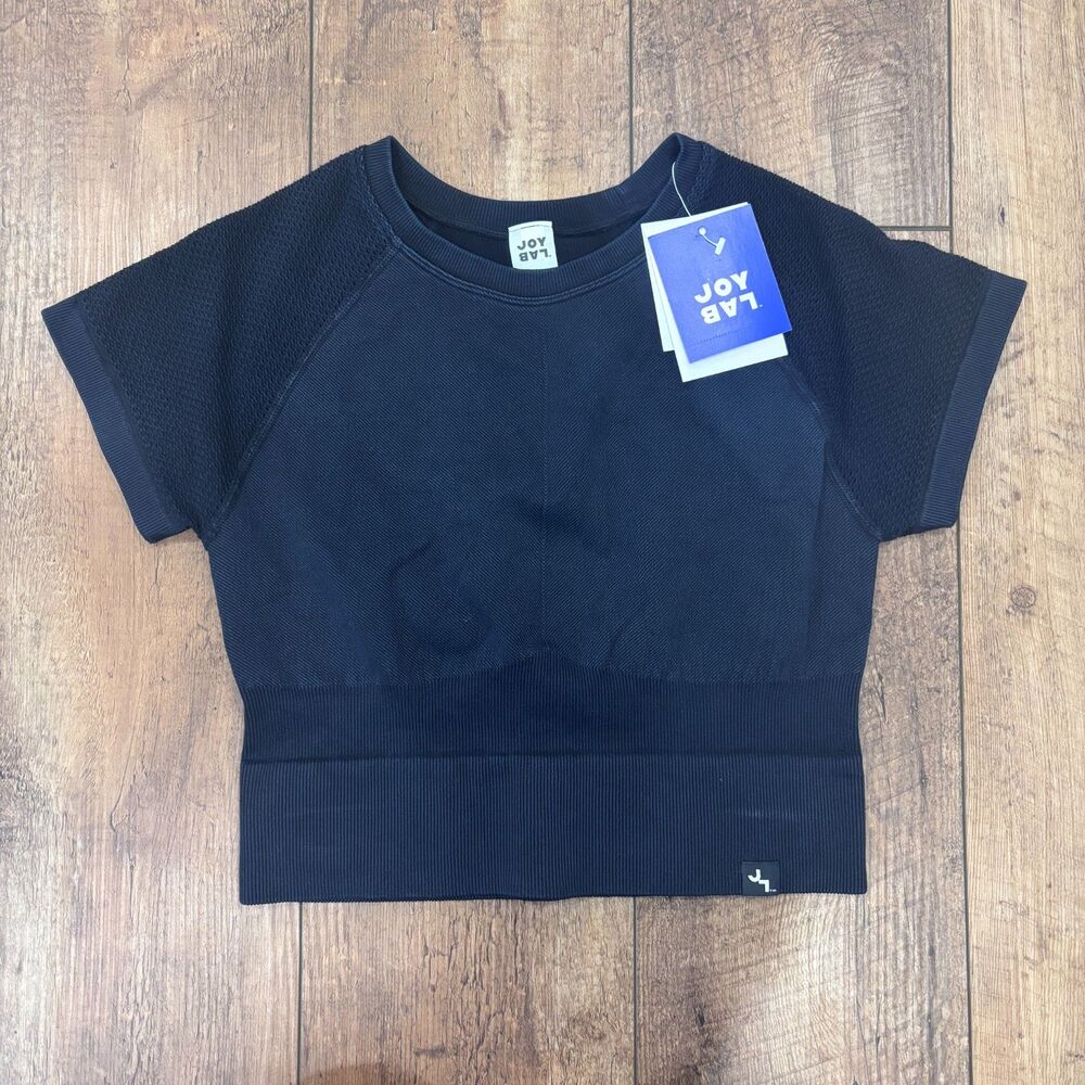 NWT JOY LAB Black Seamless Crop Top Women's Size L Athletic Gym Yoga Activewear
